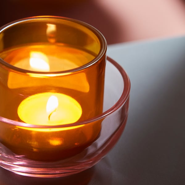 TALLTITA tealight holder, set of 2, pink/brown