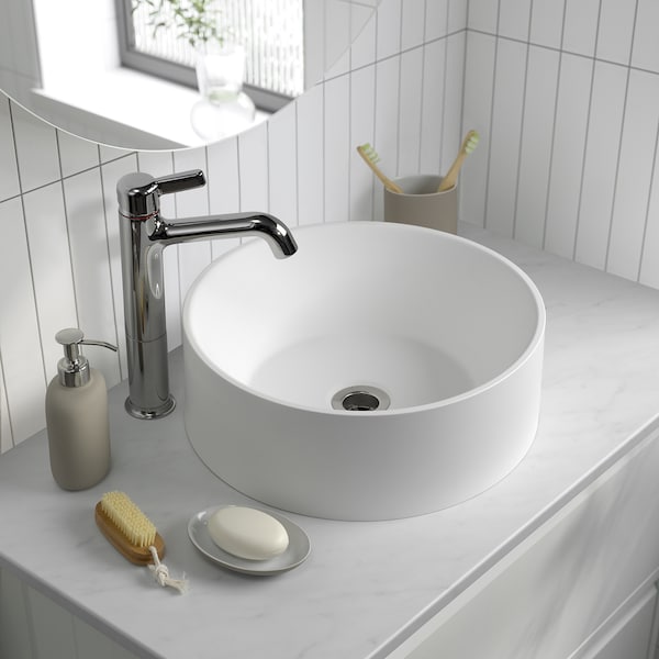 TANDÅN countertop wash-basin w water trap, white, 38 cm
