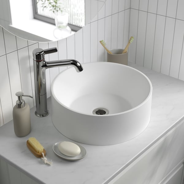 TANDÅN countertop wash-basin w water trap, white, 38 cm