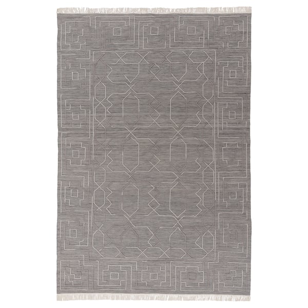 TÅRGRÄS rug, flatwoven, dark grey/handmade, 240x170 cm