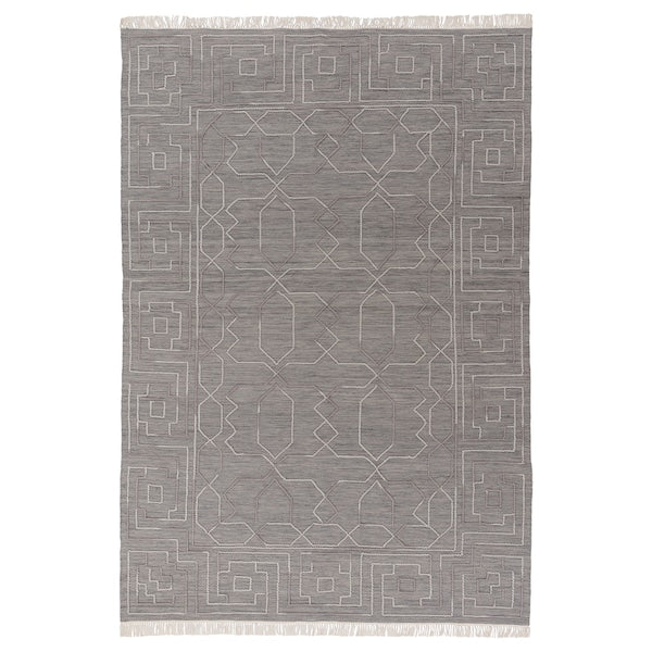 TÅRGRÄS - Rug, flatwoven, dark grey/handmade, 170x240 cm