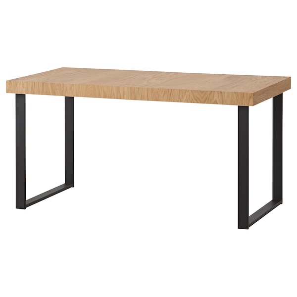 TARSELE - Extending table, oak veneer/black,150/200x80 cm