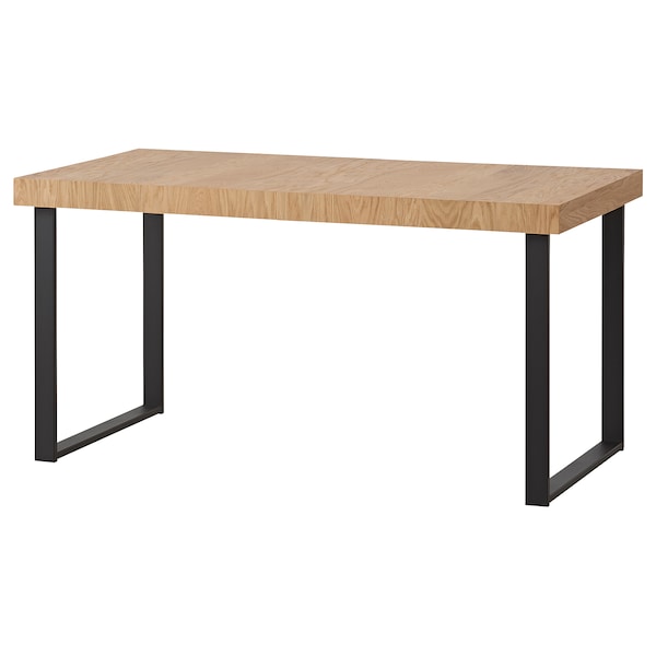 TARSELE - Extendable table, oak veneer/black, 150/200x80 cm