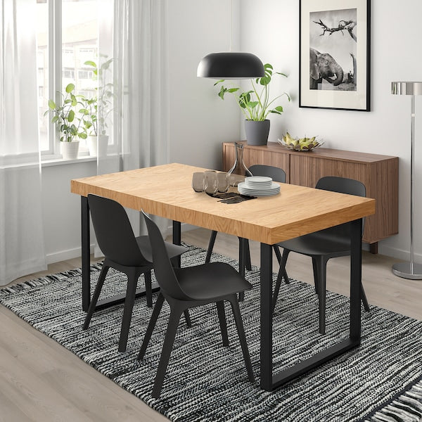 TARSELE - Extendable table, oak veneer/black, 150/200x80 cm