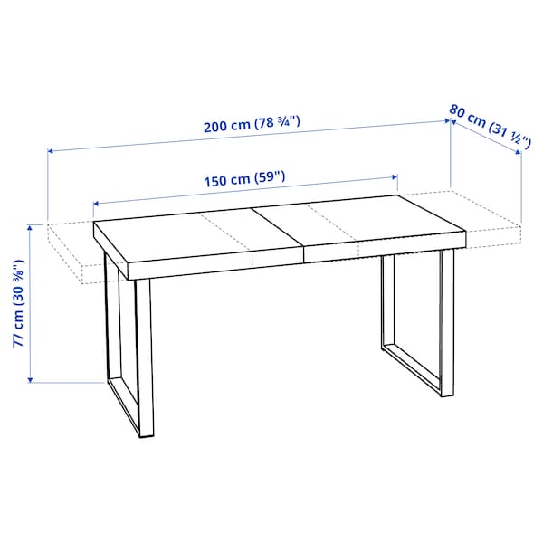 TARSELE - Extendable table, oak veneer/black, 150/200x80 cm