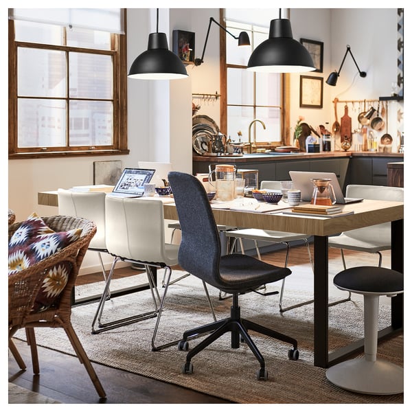 TARSELE extendable table, oak veneer/black, 150/200x80 cm