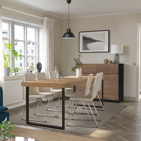 TARSELE extendable table, oak veneer/black, 150/200x80 cm