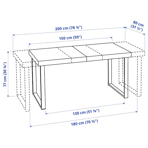 Ikea TARSELE - Extendable table, oak veneer/black, 150/200x80 cm