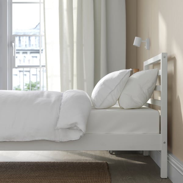 TARVA bed frame, white stained/Lindbåden, 90x200 cm