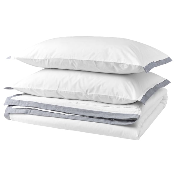 TÅTELSMYGARE - TÅTELSMYGARE Duvet cover and 2 pillowcases, white/blue, 240x220/50x80 cm