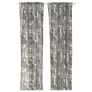 TEMPELFLY curtains, 1 pair, white/black/with heading tape, 145x300 cm
