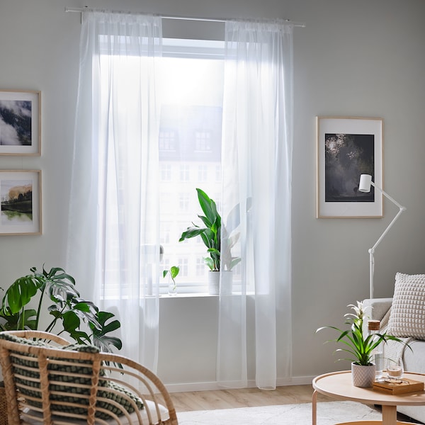 TERESIA sheer curtains, 1 pair, white/with rod pocket, 145x300 cm