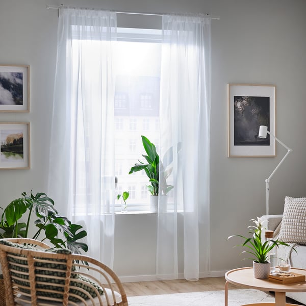 TERESIA sheer curtains, 1 pair, white/with rod pocket, 145x300 cm