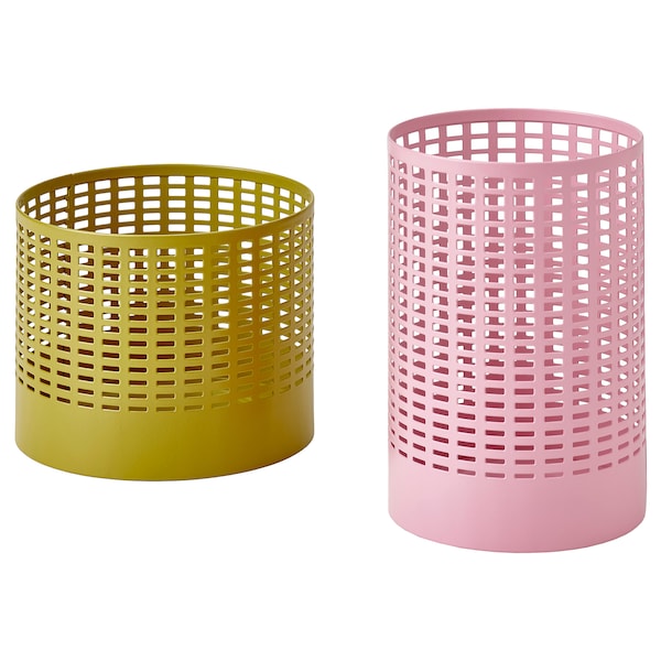 TESAMMANS - Tealight holder, set of 2, yellow/pink
