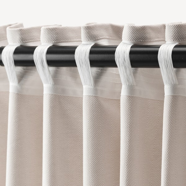 TIBAST curtains, 1 pair, beige/with heading tape, 145x300 cm
