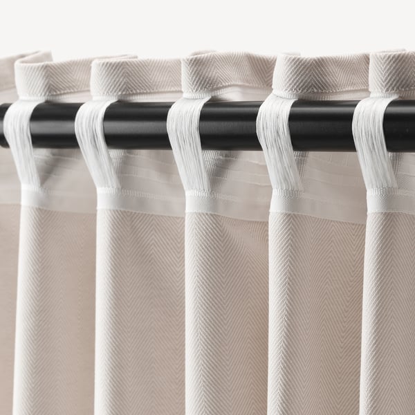 TIBAST curtains, 1 pair, beige/with heading tape, 145x300 cm
