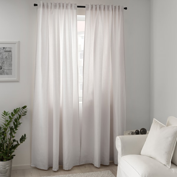 TIBAST curtains, 1 pair, beige/with heading tape, 145x300 cm