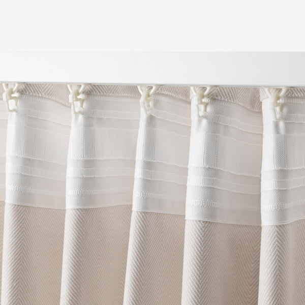 TIBAST curtains, 1 pair, beige/with heading tape, 145x300 cm