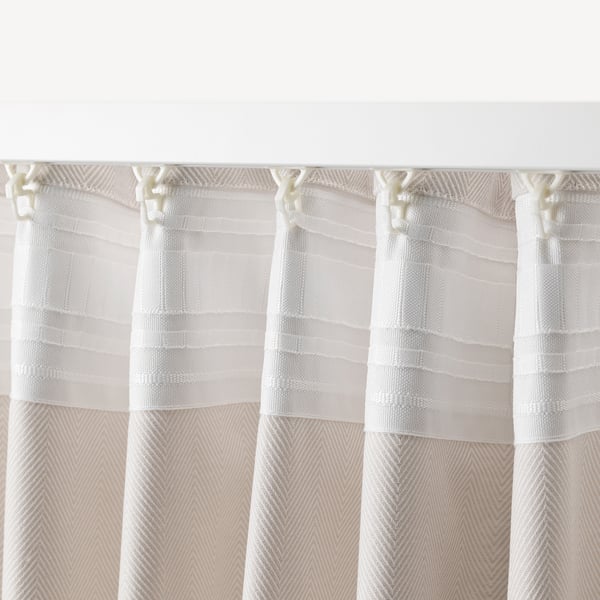 TIBAST curtains, 1 pair, beige/with heading tape, 145x300 cm