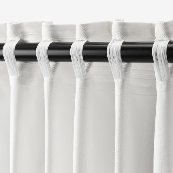 TIBAST curtains, 1 pair, white/with heading tape, 145x300 cm