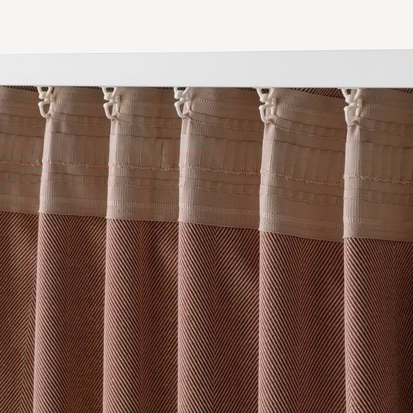TIBAST room darkening curtains, 1 pair, dark red/with heading tape, 145x300 cm