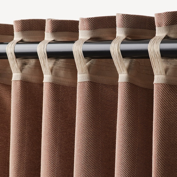 TIBAST room darkening curtains, 1 pair, dark red/with heading tape, 145x300 cm