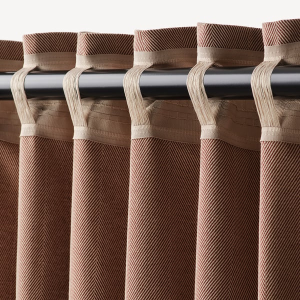 TIBAST room darkening curtains, 1 pair, dark red/with heading tape, 145x300 cm