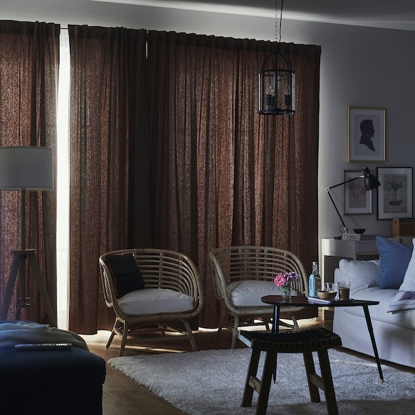 TIBAST room darkening curtains, 1 pair, dark red/with heading tape, 145x300 cm