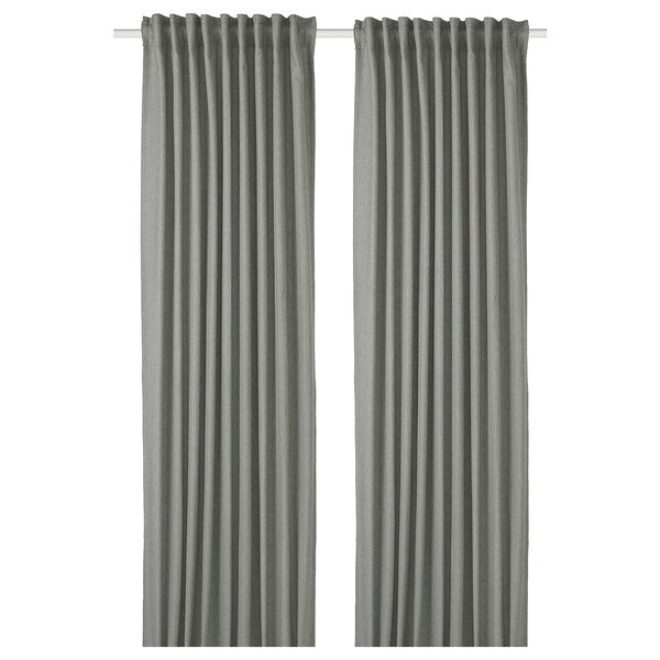 TIBAST room darkening curtains, 1 pair, dark green/with heading tape, 145x300 cm