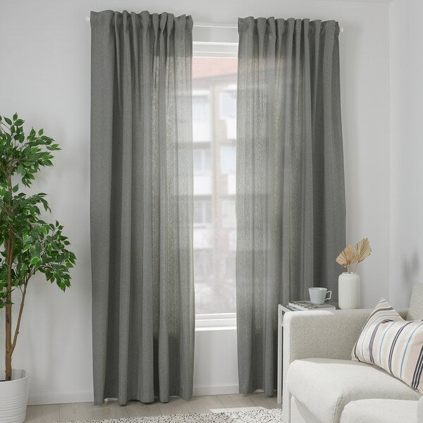 TIBAST room darkening curtains, 1 pair, dark green/with heading tape, 145x300 cm