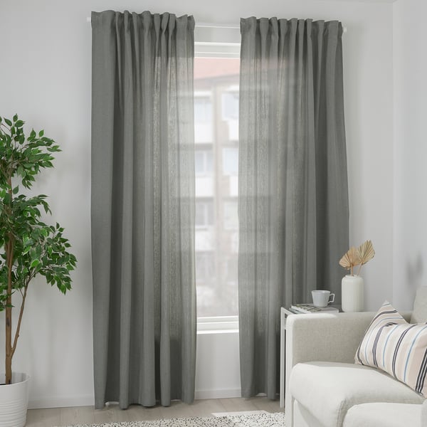 TIBAST room darkening curtains, 1 pair, dark green/with heading tape, 145x300 cm