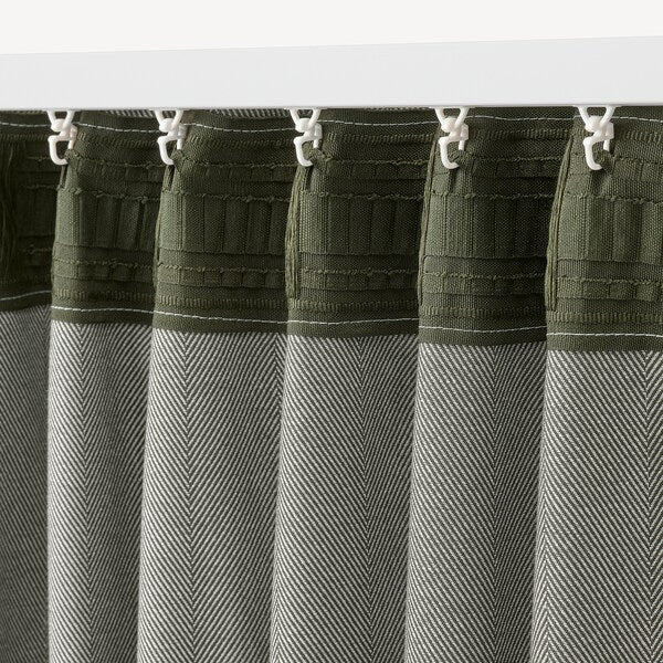 TIBAST room darkening curtains, 1 pair, dark green/with heading tape, 145x300 cm