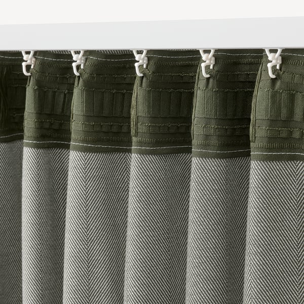 TIBAST room darkening curtains, 1 pair, dark green/with heading tape, 145x300 cm