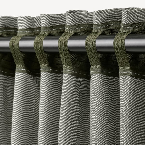 TIBAST room darkening curtains, 1 pair, dark green/with heading tape, 145x300 cm