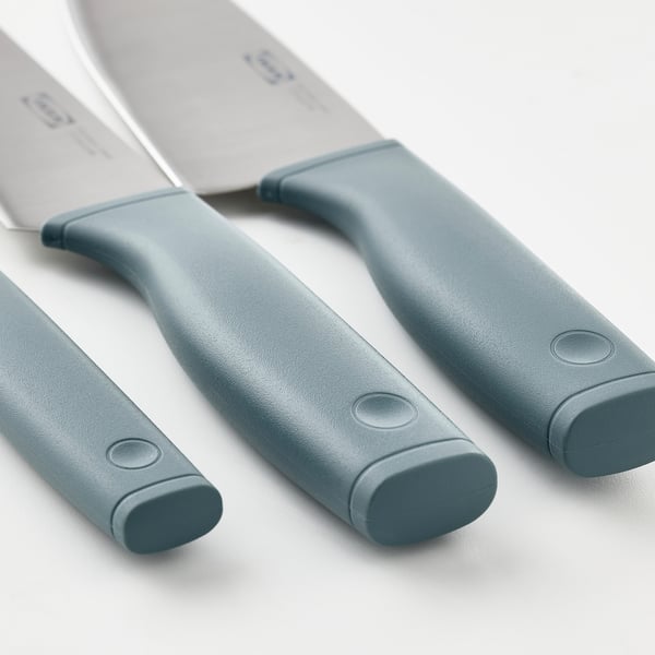 TIGERBARB - 3-piece knife set, grey-turquoise