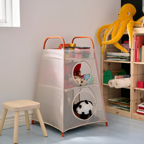 TIGERFINK storage with compartments, beige/orange, 52x52 cm