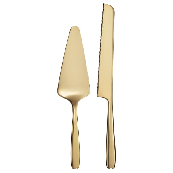 TILLAGD - TILLAGD 2-piece serving set, brass-colour