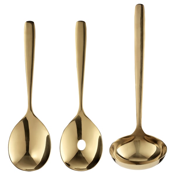 TILLAGD - TILLAGD 3-piece serving utensil set, brass-colour