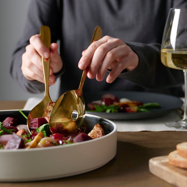 TILLAGD - TILLAGD 3-piece serving utensil set, brass-colour