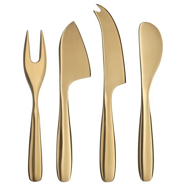 TILLAGD cheese knife, set of 4, brass-colour