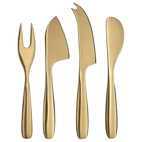 TILLAGD cheese knife, set of 4, brass-colour