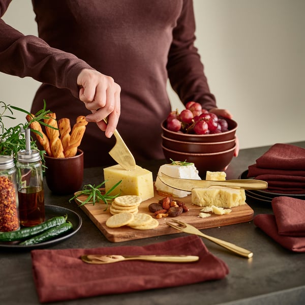 TILLAGD cheese knife, set of 4, brass-colour