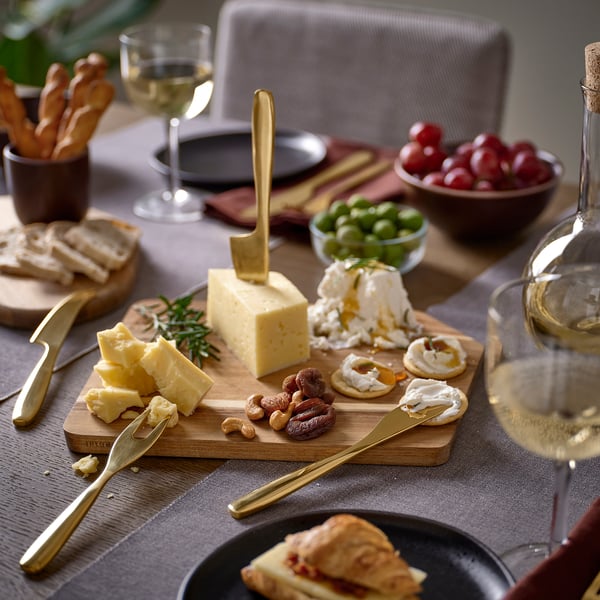 TILLAGD cheese knife, set of 4, brass-colour