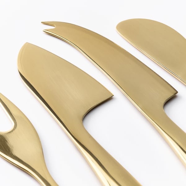TILLAGD cheese knife, set of 4, brass-colour