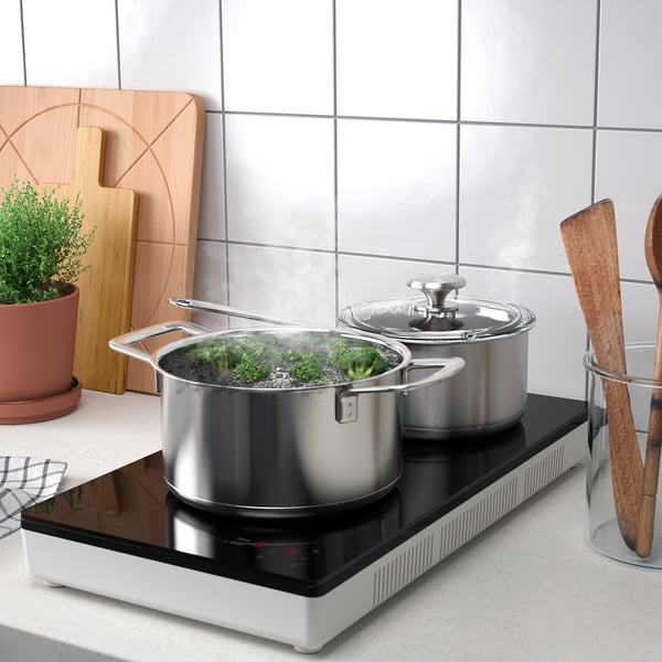 TILLREDA portable induction hob, 2 zones white, 28x6.2x52 cm