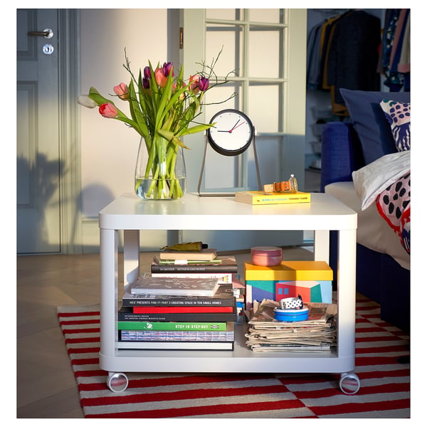 TINGBY side table on castors, white, 50x50 cm