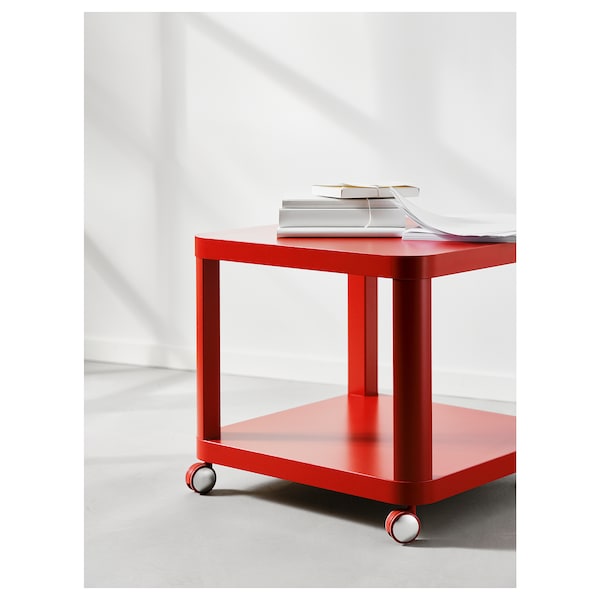 TINGBY - Side table on castors, red, 50x50 cm