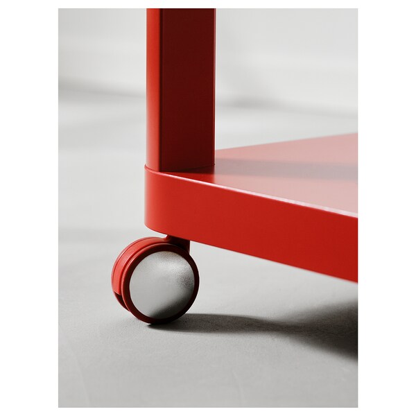 TINGBY - Side table on castors, red, 50x50 cm