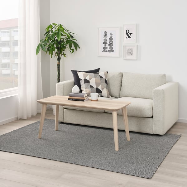 TIPHEDE rug, flatwoven, black/natural, 155x220 cm