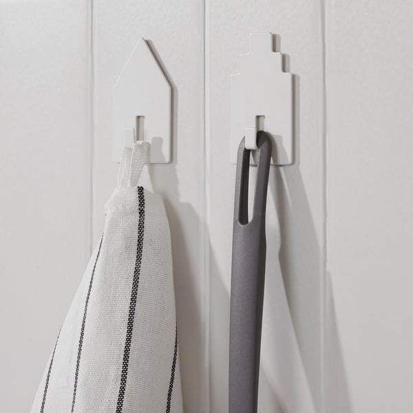 TIPPVAGN hook, self-adhesive, house/white, 2 pack